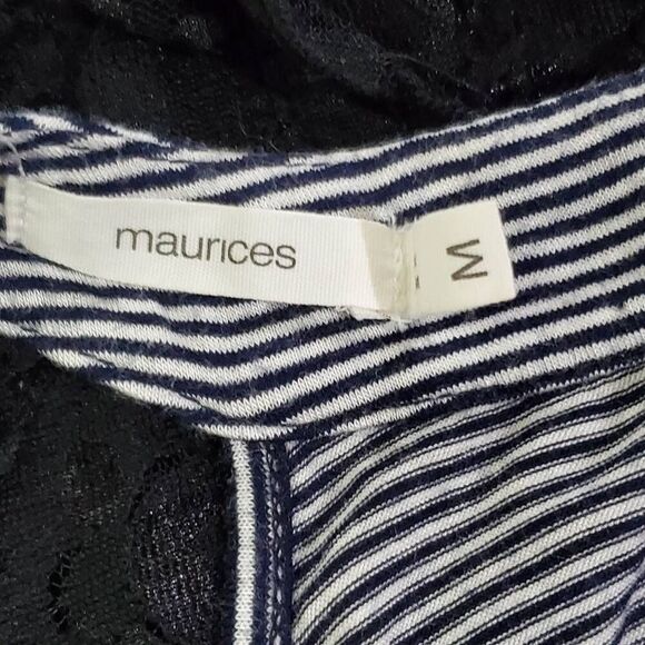 Maurices Black White Striped High Neck Sleeveless Tunic Top Size M Smocked Stret - Picture 6 of 8